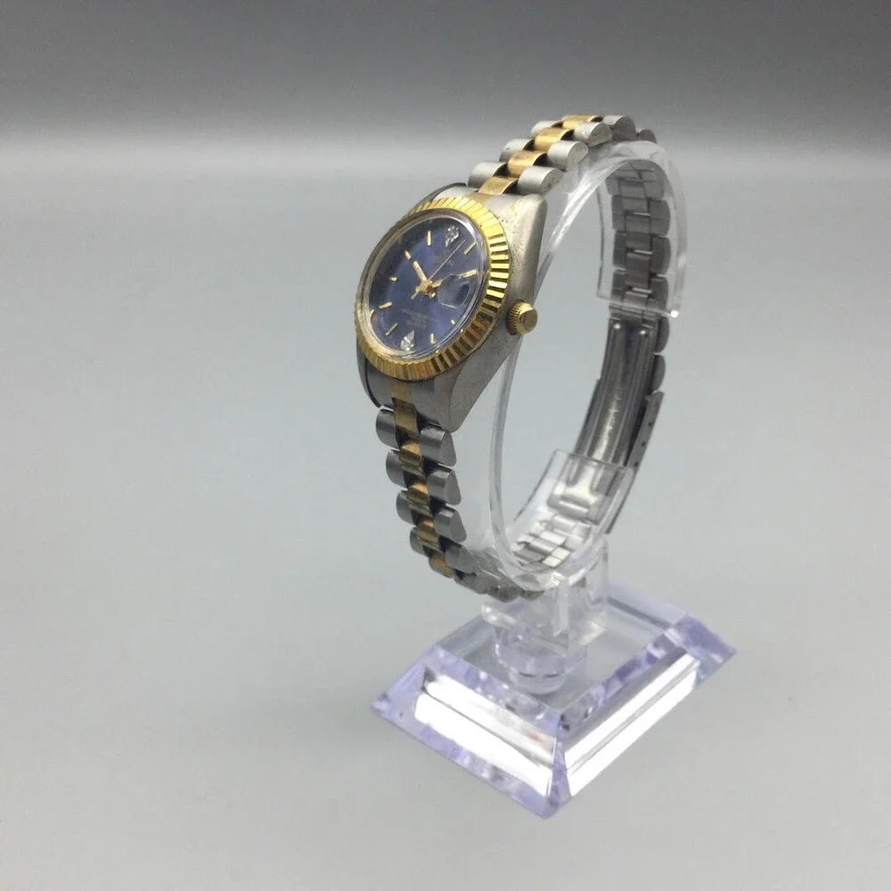 Elgin Womens Watch 25mm Blue Dial Two Tone Date Diamond Fluted New Battery 7